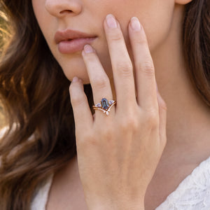 Sylvie’s Frond | Hexagon Cut Alexandrite Cluster Chevron Bridal Set 2pcs