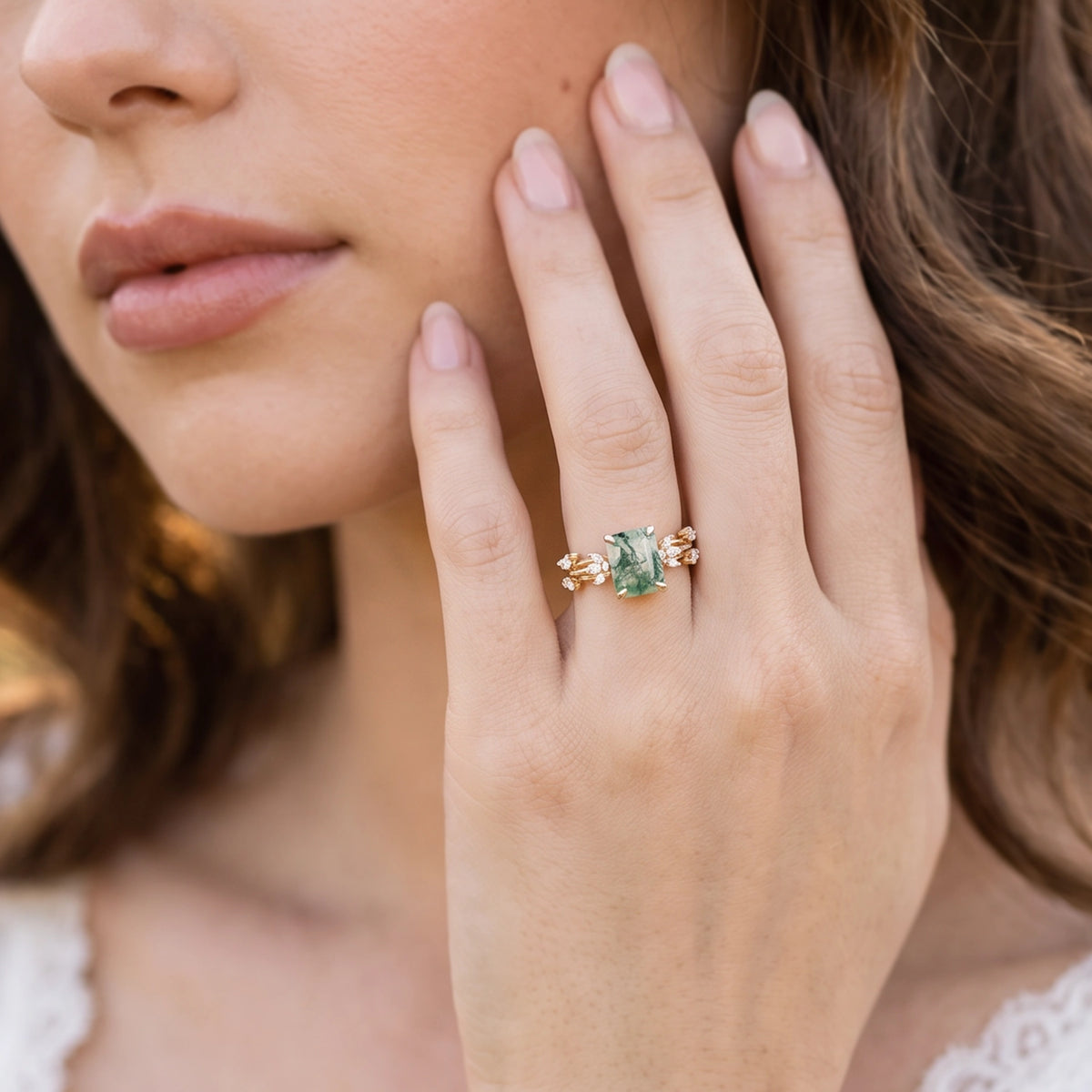 Vivienne's Rhythm | Emerald Moss Agate Engagement Ring