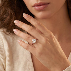 Aurora’s Embrace | Vintage 2CT Pear Cut Diamond Twin Trio Engagement Ring.