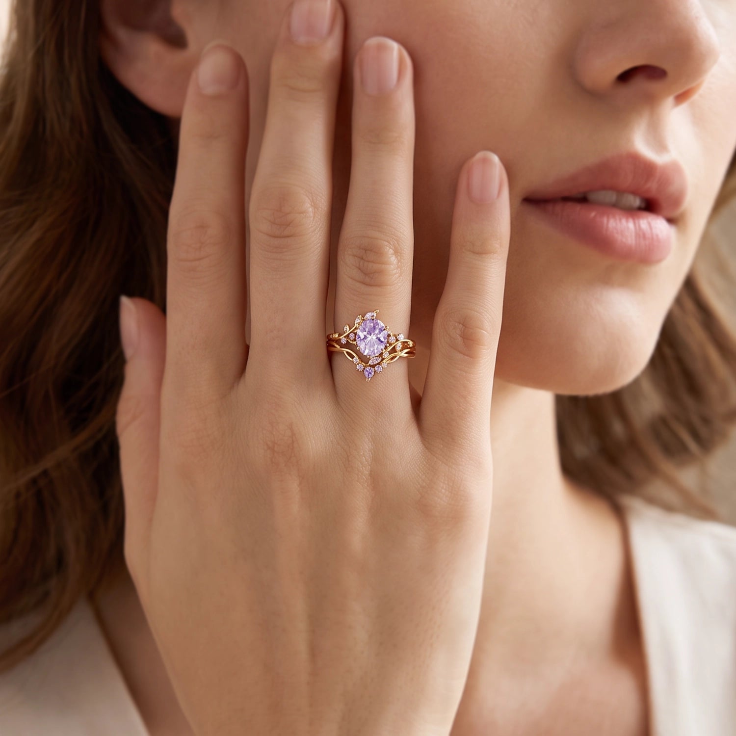 Eos‘s Aquarelle | Oval Firework Cut Lavender Sapphire Bridal Duo