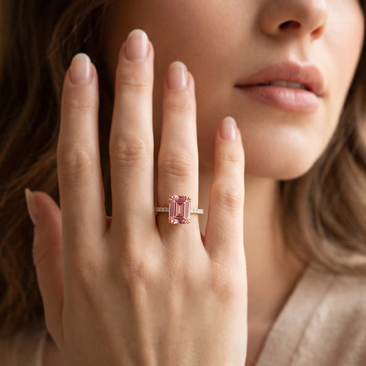 Celia‘s Grace | 2CT Emerald Cut Pink Sapphire Engagement Ring