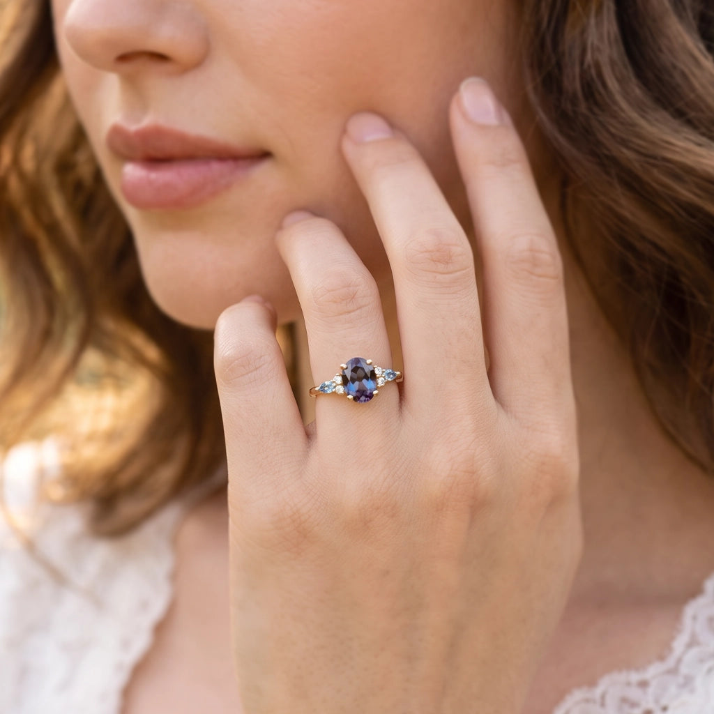 Theodora’s Rhapsody | Oval Alexandrite & Topaz Engagement Ring