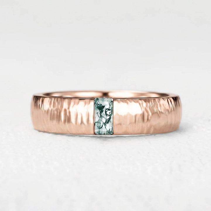 Silas’s Inlay | Moss Agate Textured Men's Wedding Band.