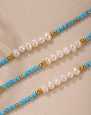 Handcrafted Boho Turquoise & Pearl Beaded Bracelet