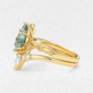 Isolde’s Hollow | Kite Cut Moss Agate Foliage Bridal Duo