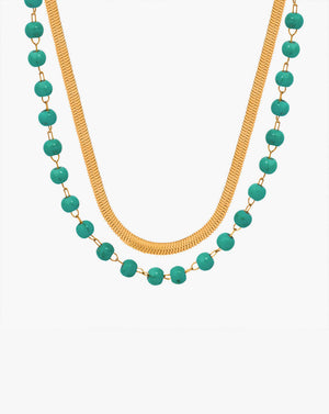 Chic Double-Wrap Snake Chain & Turquoise Bead Necklace
