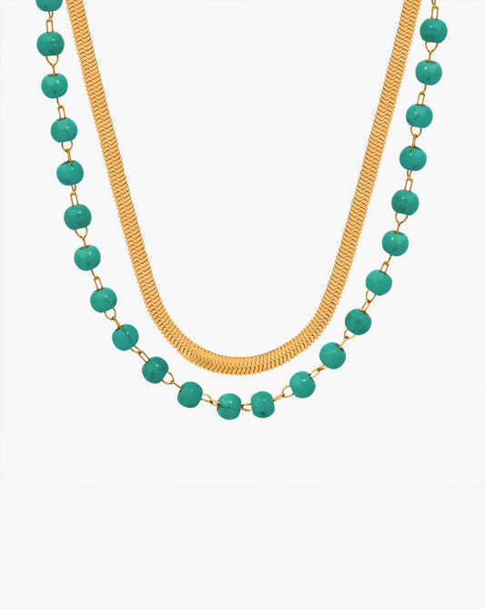 Chic Double-Wrap Snake Chain & Turquoise Bead Necklace