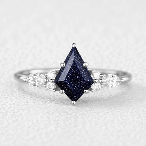 Stella’s Spark | Kite Cut Blue Sandstone & Marquise Moissanite Bridal Set 2pcs.