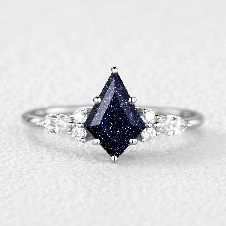 Stella’s Spark | Kite Cut Blue Sandstone & Marquise Moissanite Bridal Set 2pcs.