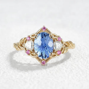 Audrey Three-Stone Sparkle Cut Sapphire Engagement Ring.