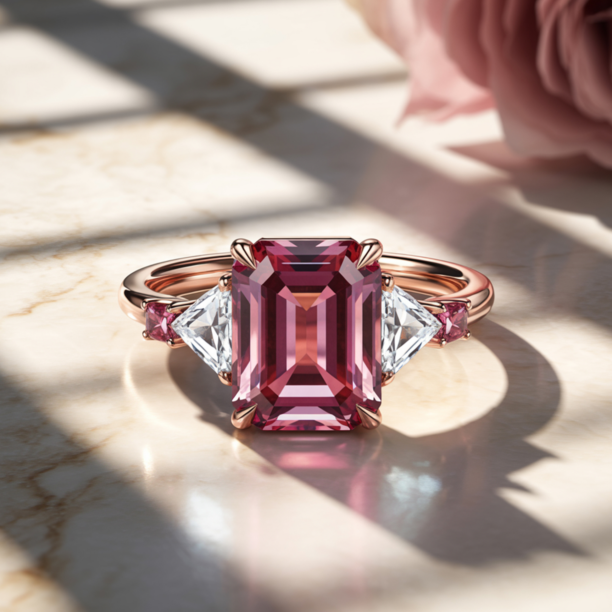 Seraphyne 2CT Emerald-Cut Pink Gemstone Ring