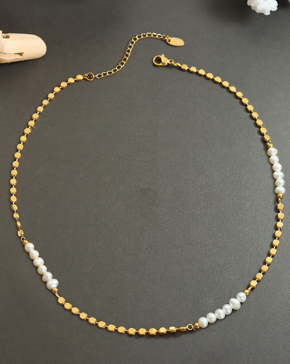 Minimalist Lentil Bead Necklace with Freshwater Pearls