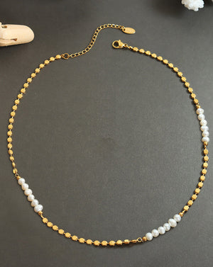 Minimalist Lentil Bead Necklace with Freshwater Pearls