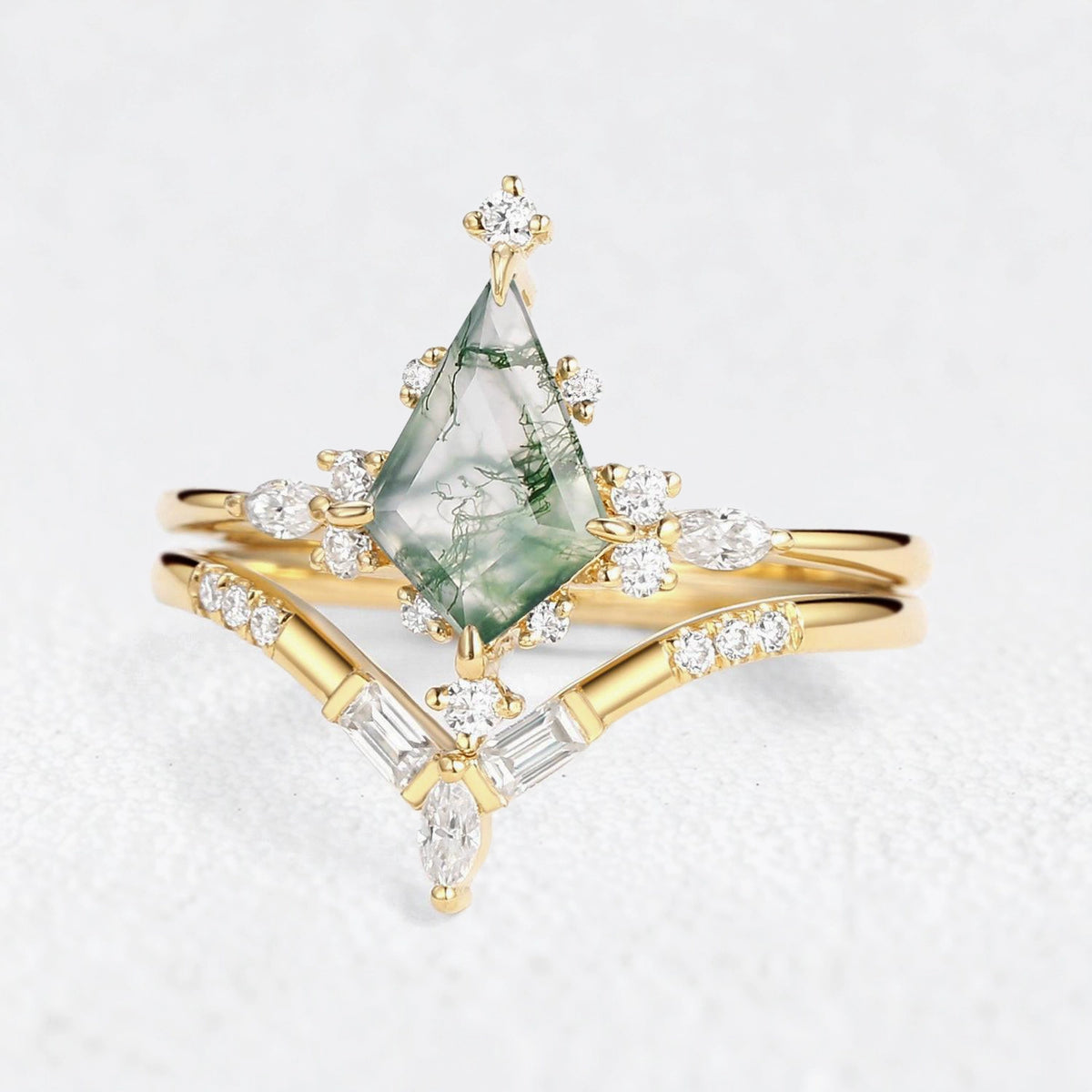 Rosalind's Glimmer | Star Kite Moss Agate Bridal Duo