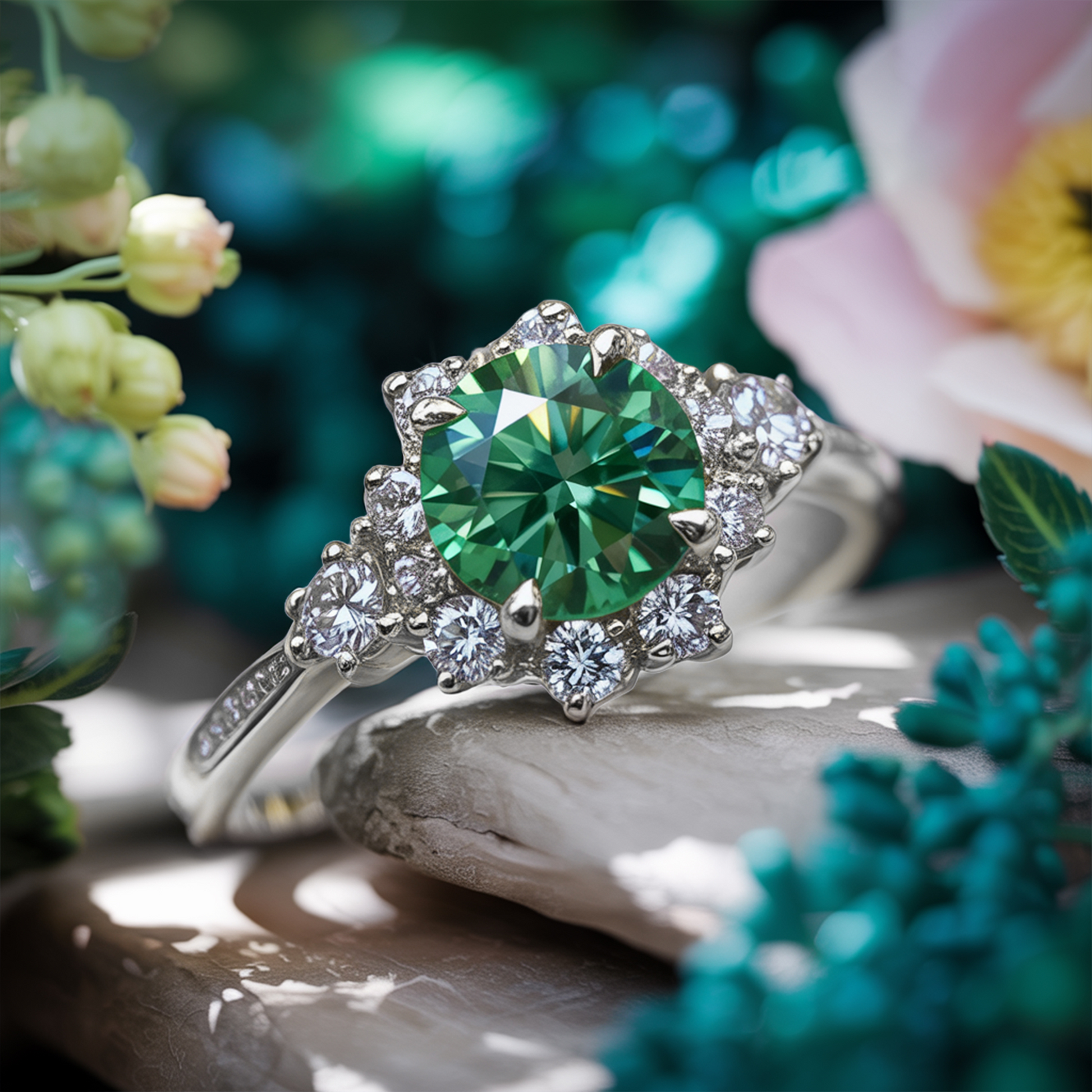 Bethany 1.5CT Round Emerald Green Gemstone Ring
