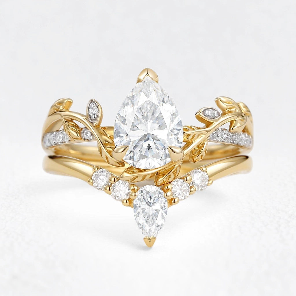 Genevieve’s Foliage | Pear Moss Agate & Moissanite Foliage Bridal Duo