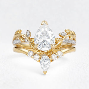Genevieve’s Foliage | Pear Moss Agate & Moissanite Foliage Bridal Duo