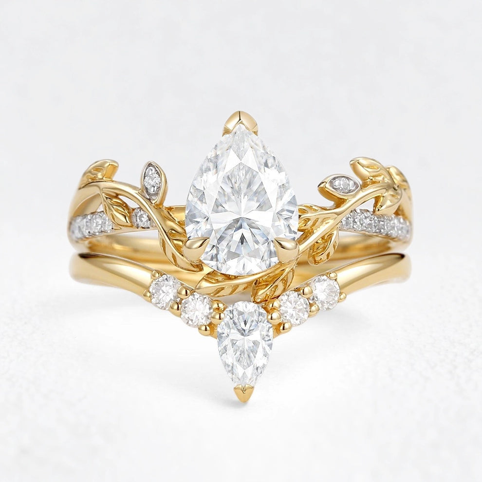 Genevieve’s Foliage | Pear Moss Agate & Moissanite Foliage Bridal Duo