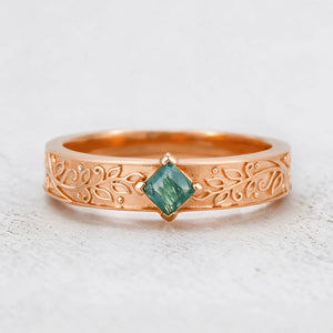 Oak Grain | Square Moss Agate Men's Band.