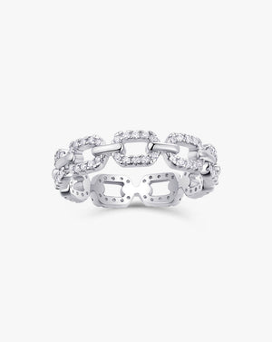 Dazzling Chain-Link Eternity Silver Moissanite Ring