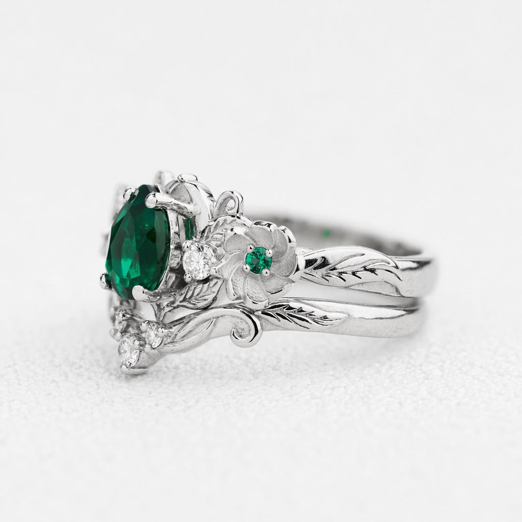 Flora’s Bloom | Natural Emerald Floral Bridal Set 2pcs.