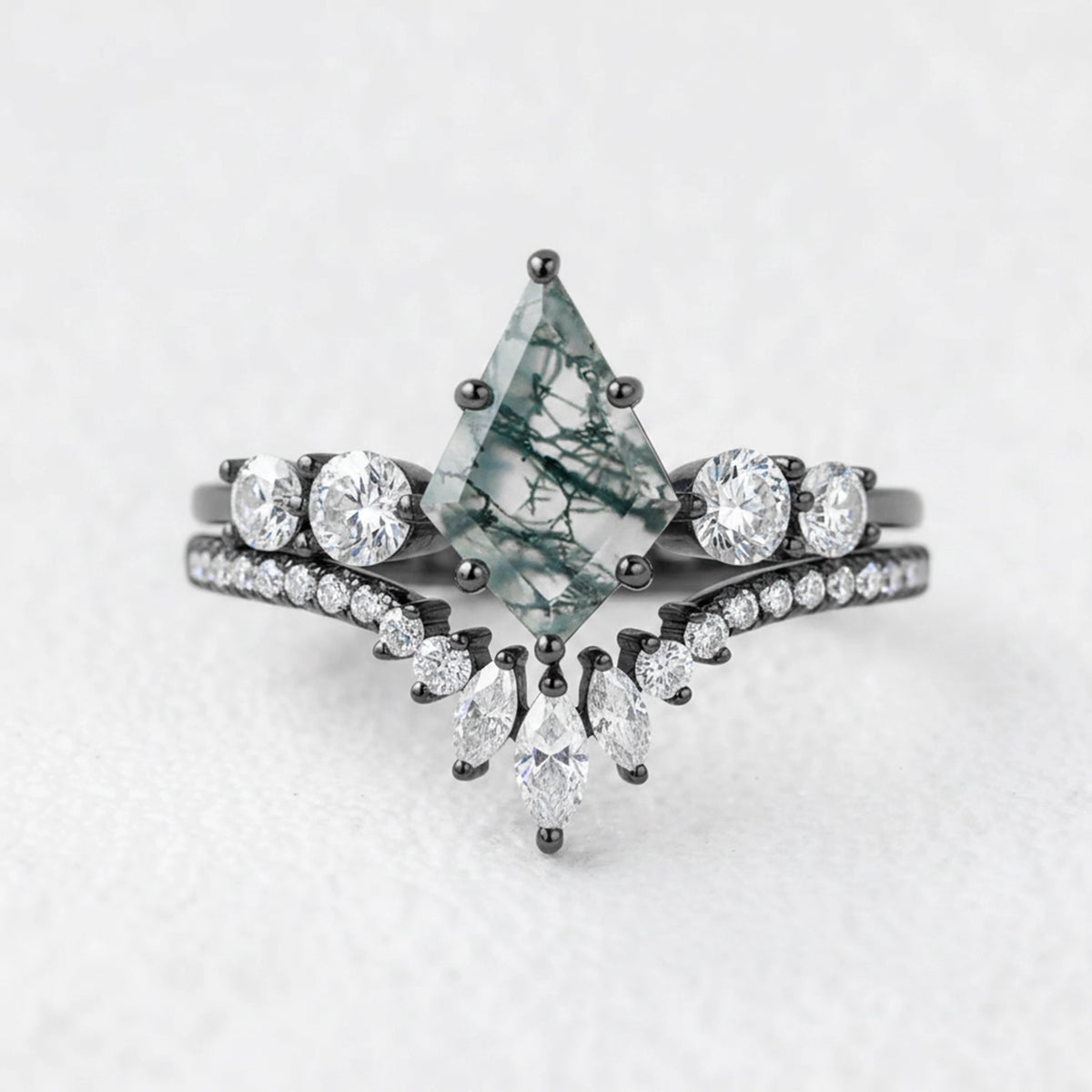 Seraphina‘s Cadence | Kite Cut Moss Agate Chevron Bridal Duo