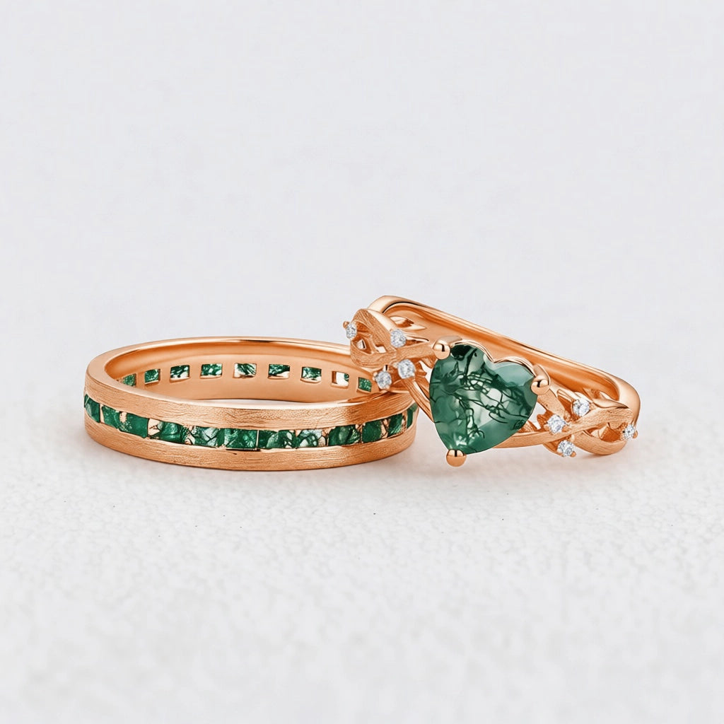 Sylvie’s Heartstring | Heart Cut Moss Agate Infinity Couple Set 2pcs.