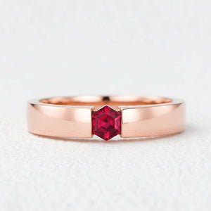 Ruben’s Hexagon | Ruby Tension Set Men's Wedding Band.