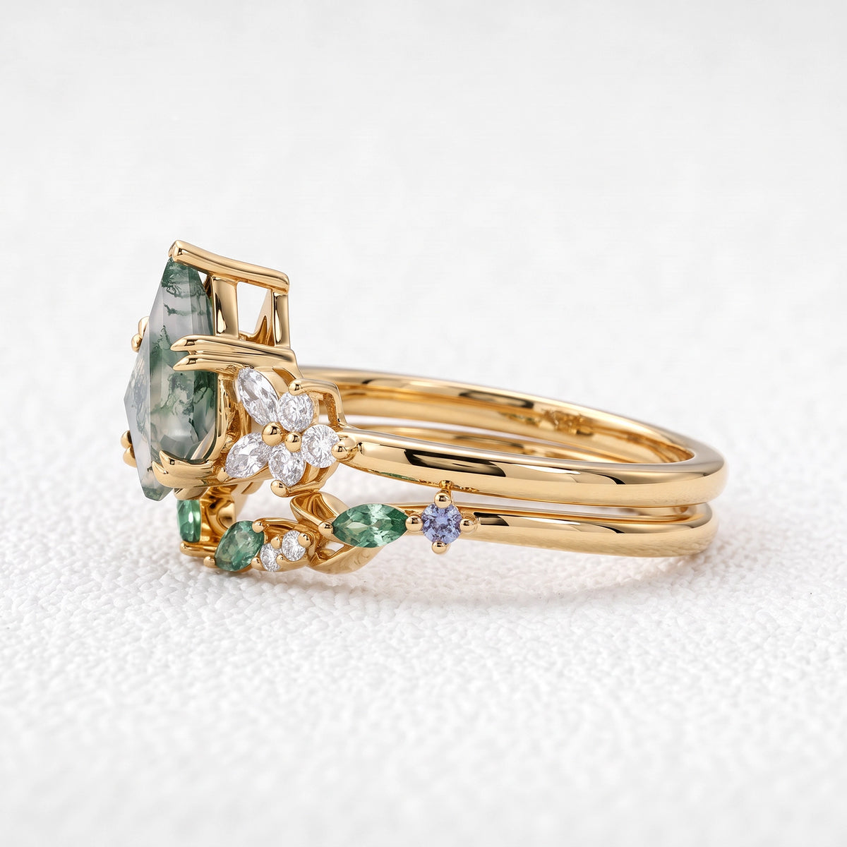 Marigold’s Drift | Kite Cut Moss Agate Leafy Bridal Set 2pcs
