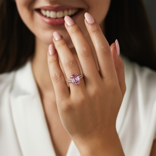 Farah 3CT Emerald Cut Pink Moissanite Ring