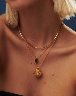 18K Gold Vermeil Square Onyx Necklace.