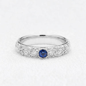 Ivy’s Cove | Blue Sapphire & Diamond Ivy Leaf Wedding Band.