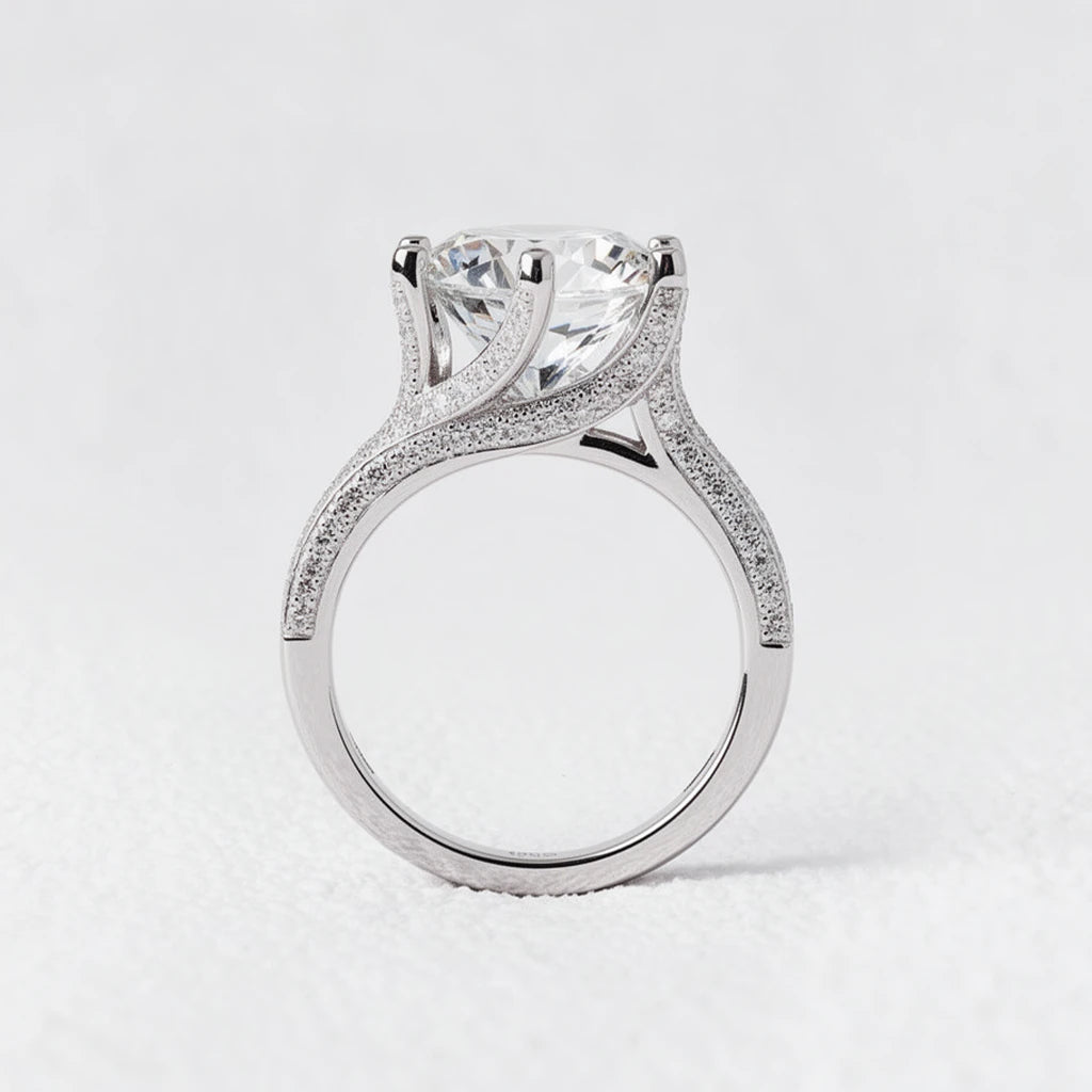 Solitaire Princess-Cut Silver Moissanite Statement Ring