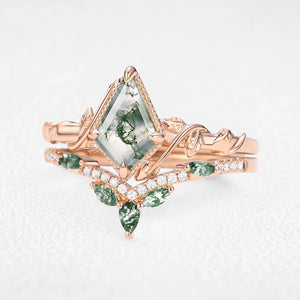 Flora’s Lark | Kite Cut Moss Agate Leafy Bridal Set 2pcs