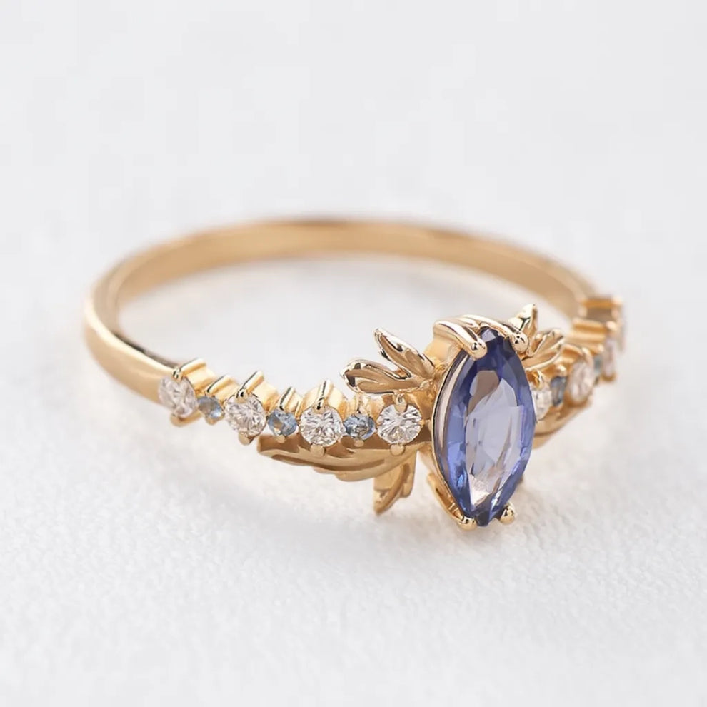 Aurora’s Fairy Wing | Marquise Natural Sapphire Vintage Bridal Set 2pcs.
