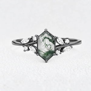 Genevieve’s Grove | Vintage Hexagon Moss Agate Engagement Ring