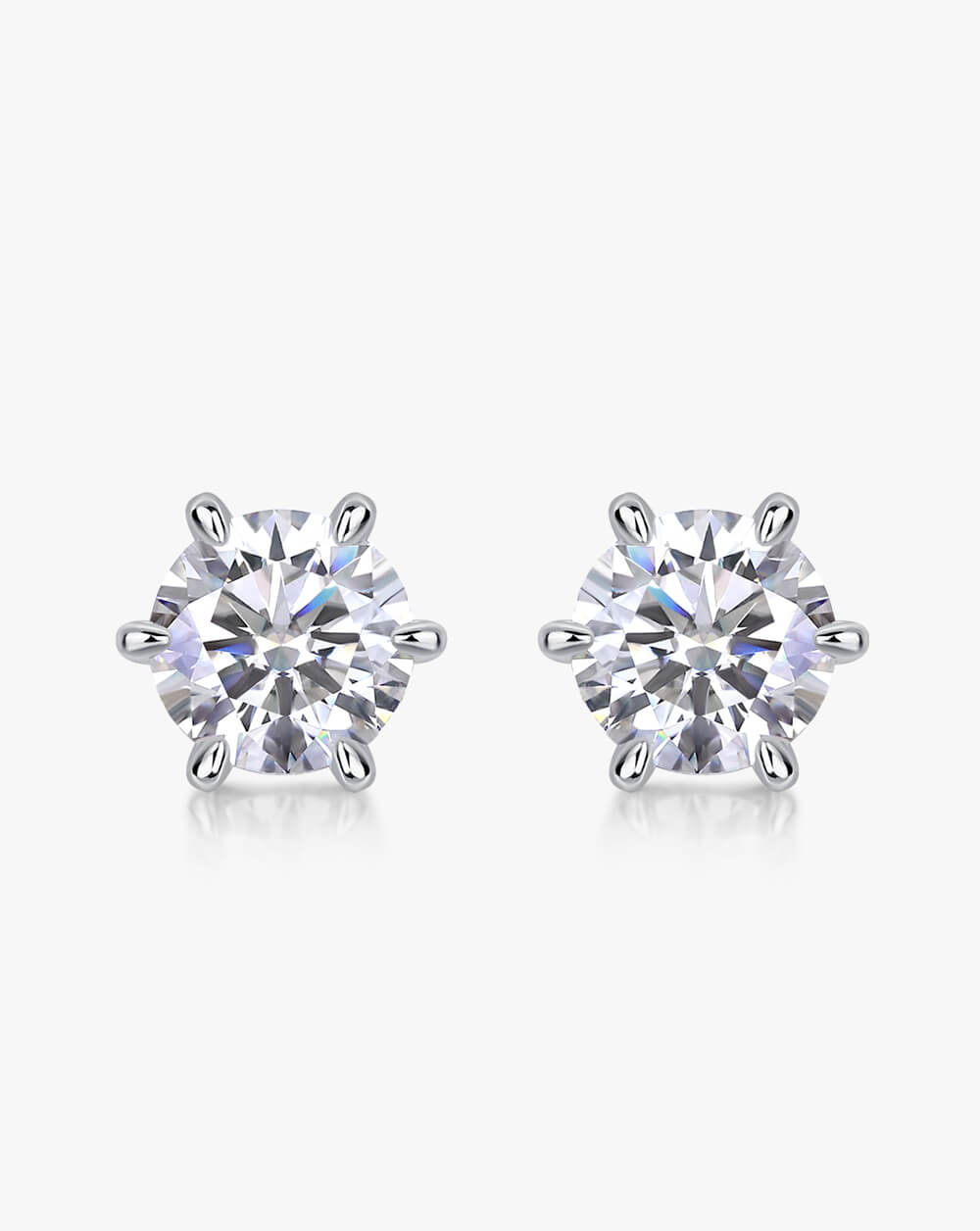 Round 6 Claw Sparkle Silver Moissanite Solitaire Stud Earrings-Unisex