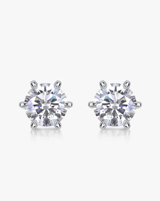 Round 6 Claw Sparkle Silver Moissanite Solitaire Stud Earrings-Unisex