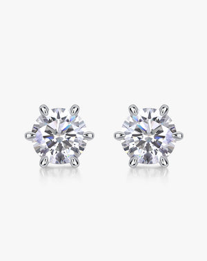 Round 6 Claw Sparkle Silver Moissanite Solitaire Stud Earrings-Unisex