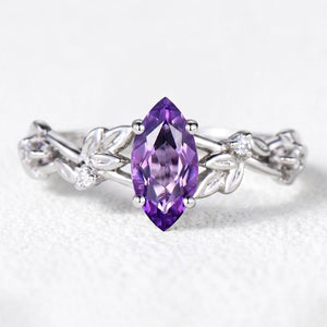 Violet’s Twig | Vintage Marquise Amethyst & Diamond Bridal Set 2pcs.