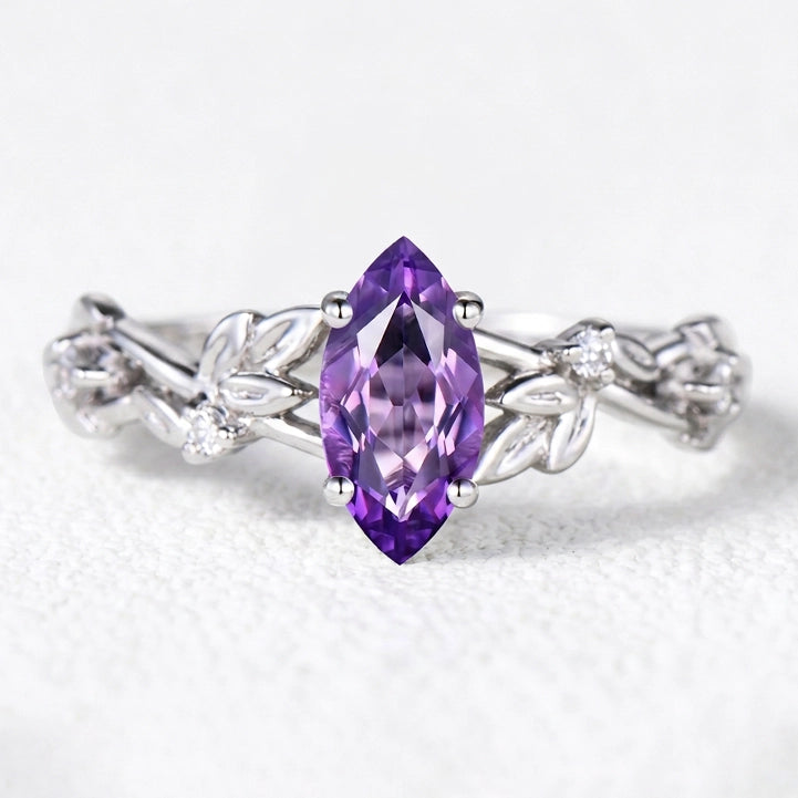 Violet’s Twig | Vintage Marquise Amethyst & Diamond Bridal Set 2pcs.