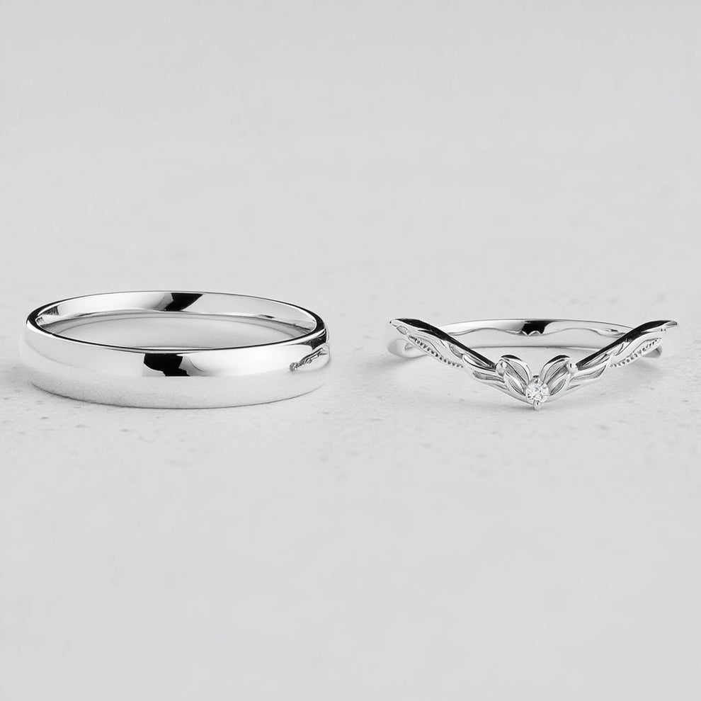 Harmony Duet | Curved Diamond & Classic Band Couple Wedding Set.