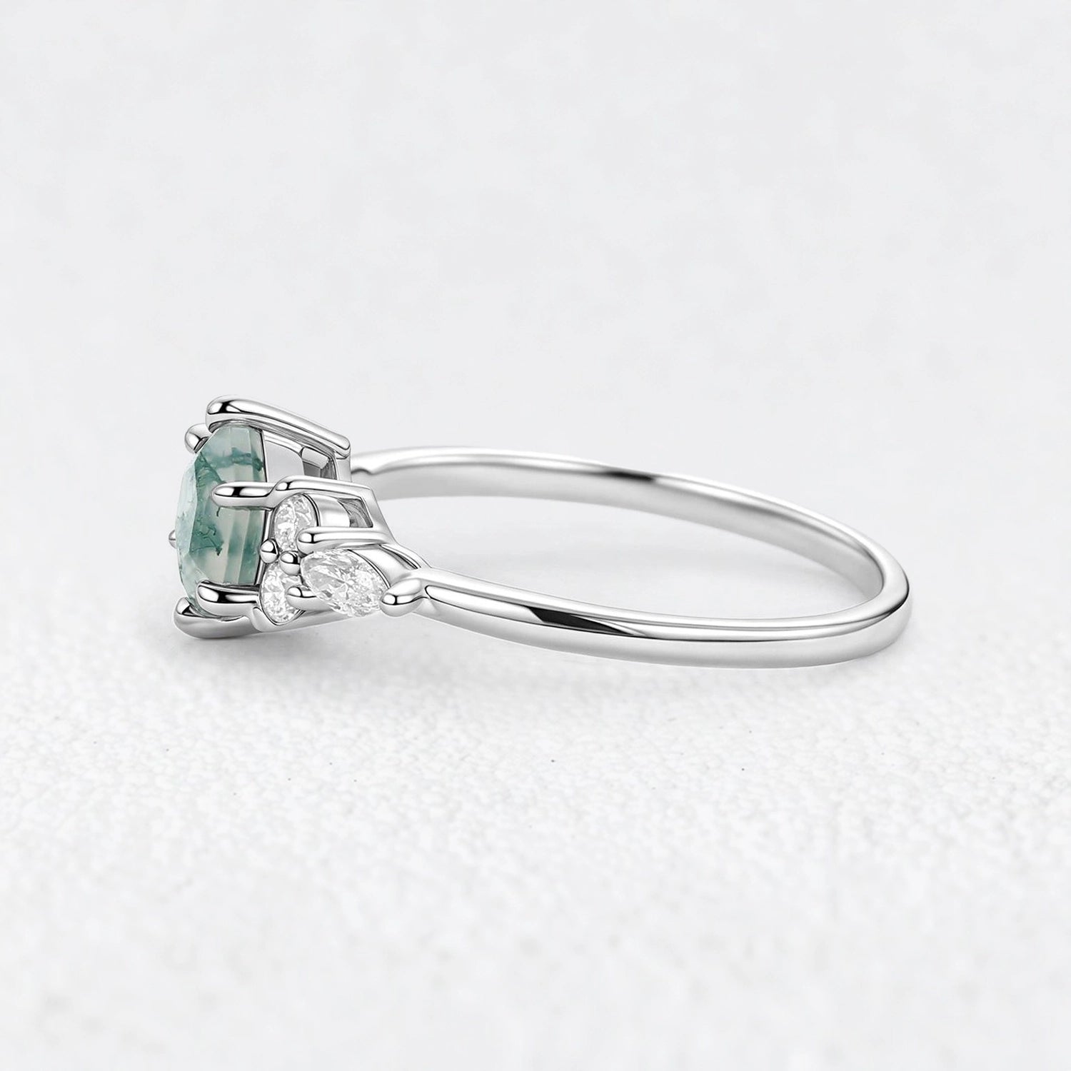 Hazel‘s Glade | Hexagon Moss Agate Cluster Engagement Ring