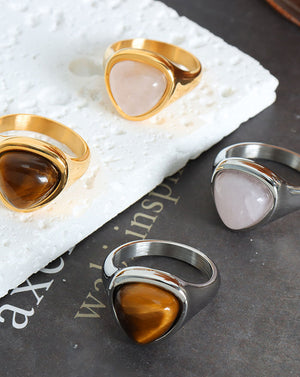 Geometric Gold Natural Rose Quartz Ring