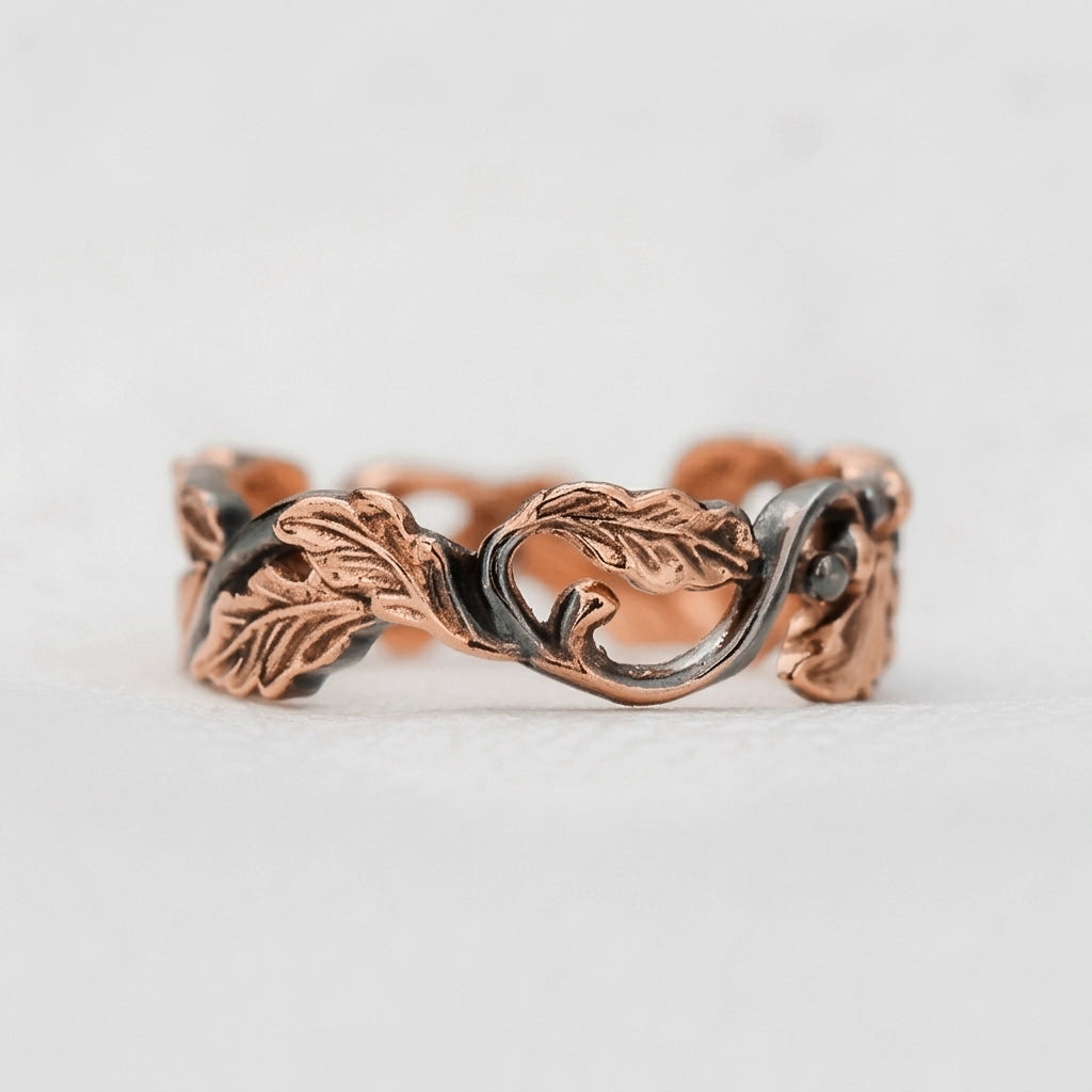 The Twilight Grove | An Openwork Slim Band of Oak Leaves & Acorn.