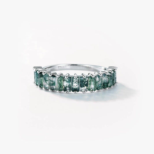 Natural Baguette Emerald Terrace Moss Agate Ring.