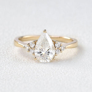 Sylvie’s Dew | Classic Pear Moss Agate Ring with Diamond Accents.