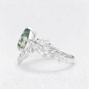 Calista’s Frond | Pear Cut Moss Agate Leafy Engagement Ring