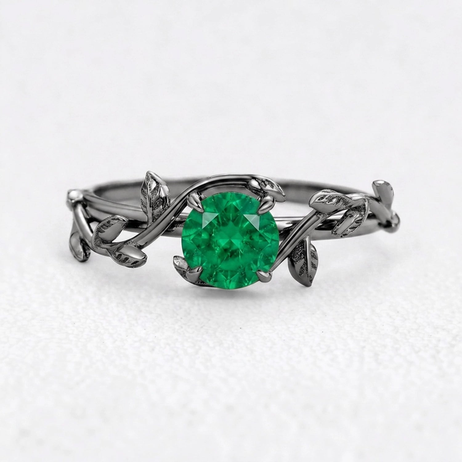 Isadora’s Eden | Round Emerald Foliage Engagement Ring