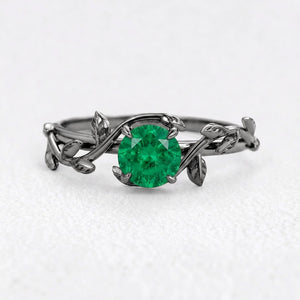 Isadora’s Eden | Round Emerald Foliage Engagement Ring